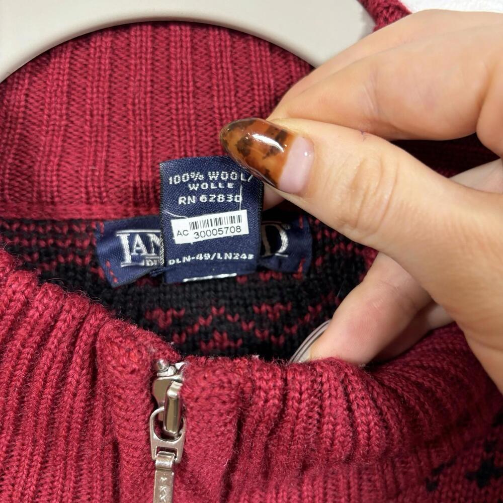 VTG Lands End Fair Isle Zip UP Sweater Womens Medium Red Nordic 100% Merino Wool - Picture 3 of 9